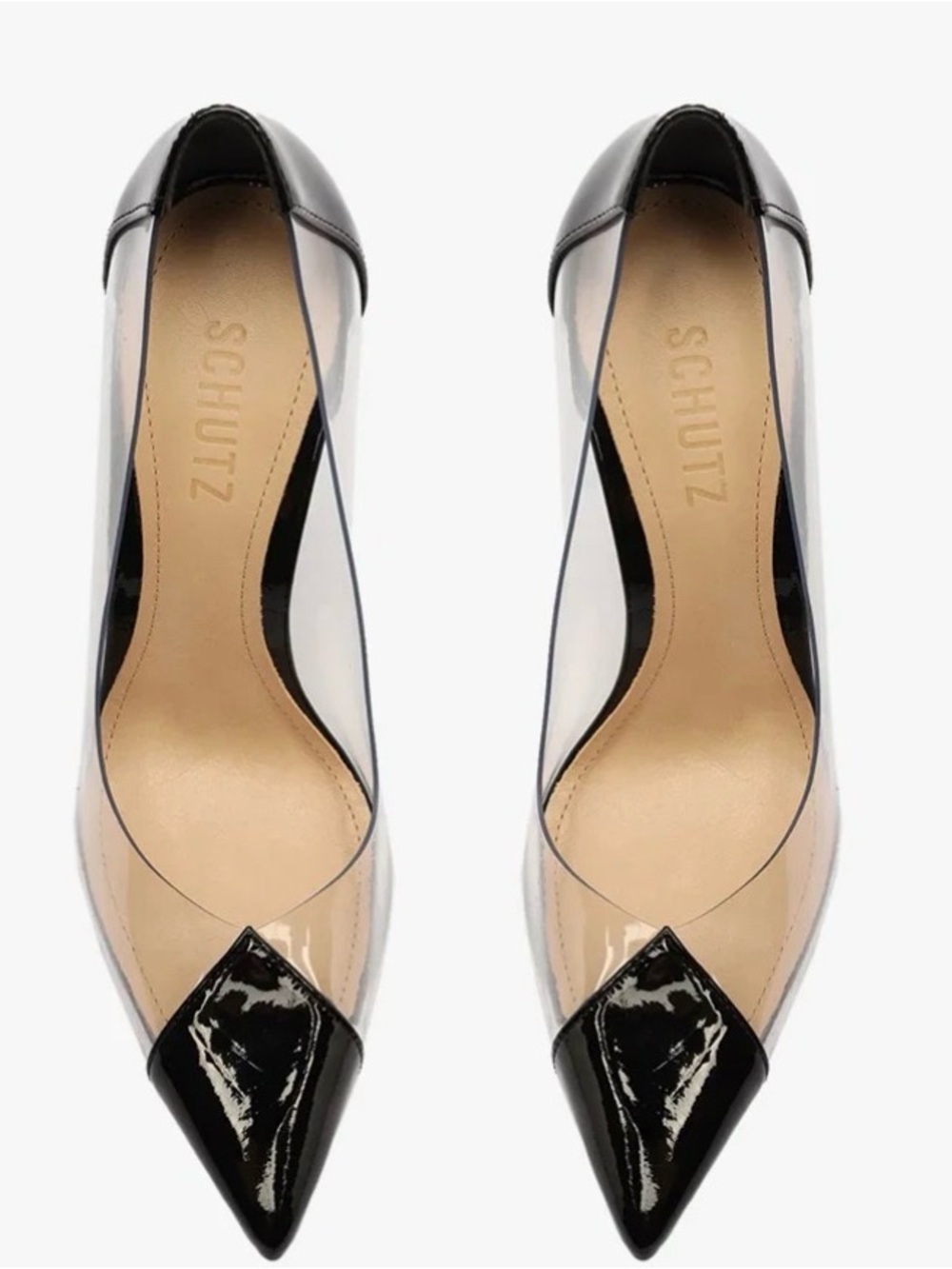 SCHUTZ Black Patent Pointed Toe Clear Panel Flats